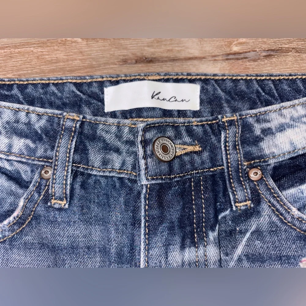 KanCan Distressed Dark Blue Skinny Jeans with Multicolor Rips - Picture 4 of 7